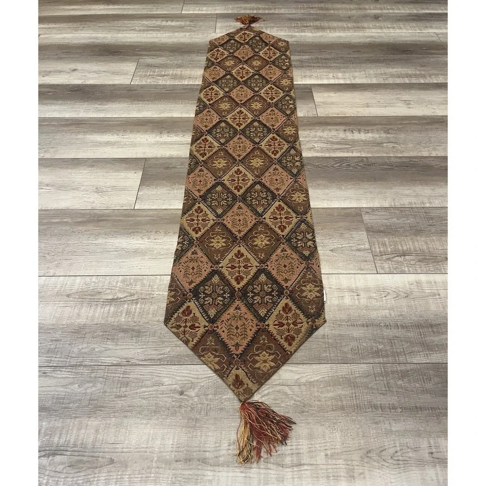 PIER-1 Beaded Diamond Tapestry Lined Table Runner 14